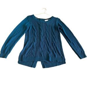 Soft Surroundings blue cable knit  faux buttons up back size small